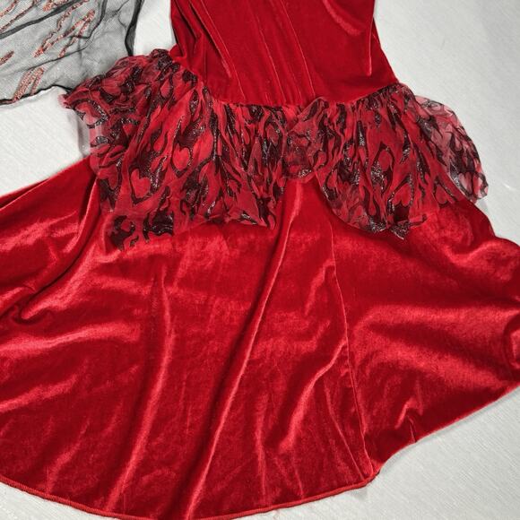 Spirit Girl's Dark Devil Halloween Costume Firey Red Dress & Cape Child Size XL - Picture 9 of 10